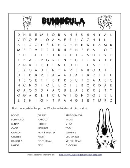 Whole Book - Bunnicula Word Search (Printable PDF Worksheet)