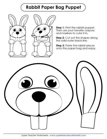 Easter Crafts - Bunny Paper Bag Puppet (Printable PDF Worksheet)