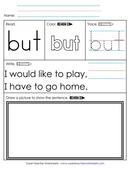 Individual Sight Words - But (Sight Word) (Printable PDF Worksheet)