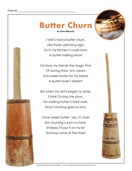 Poems - Butter Churn (Printable PDF Worksheet)