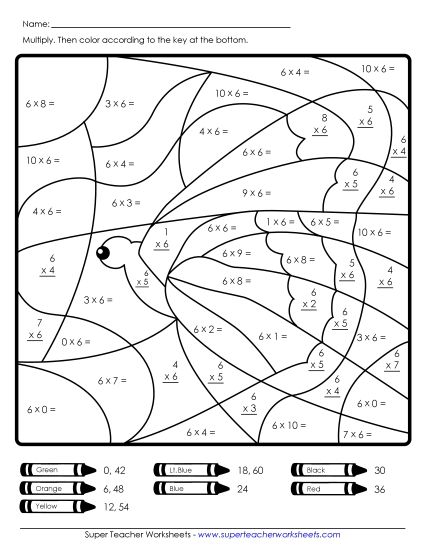 Multiplication by 6s Only - Butterfly Mystery Picture (Printable PDF Worksheet)
