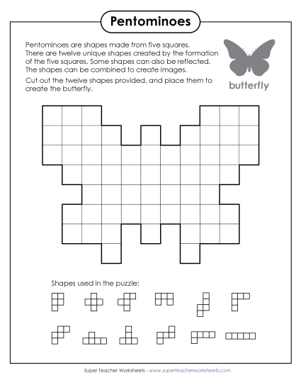 Butterfly Pentomino Puzzle (Printable PDF Worksheet)