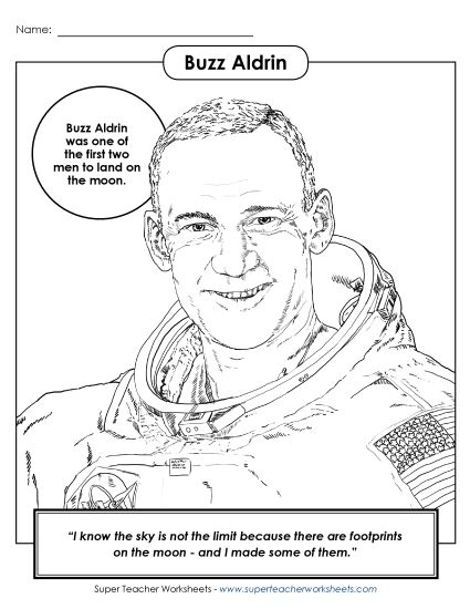 Astronauts - Buzz Aldrin - Coloring Page (Printable PDF Worksheet)