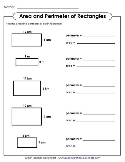 Perimeter & Area Mixed - Calculating Area & Perimeter of a Rectangle (Printable PDF Worksheet)