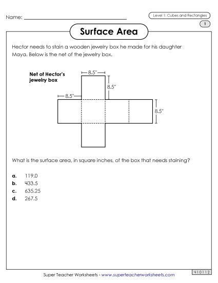 Geometry: Nets - Calculating Surface Area of Nets (Printable PDF Worksheet)
