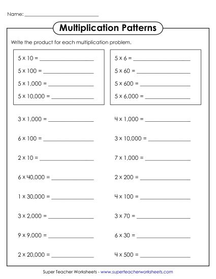 Multiplication Patterns - Calculating with Multiplication Patterns (Printable PDF Worksheet)