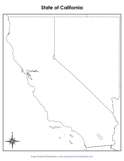 Maps - California: Blank Map (Printable PDF Worksheet)