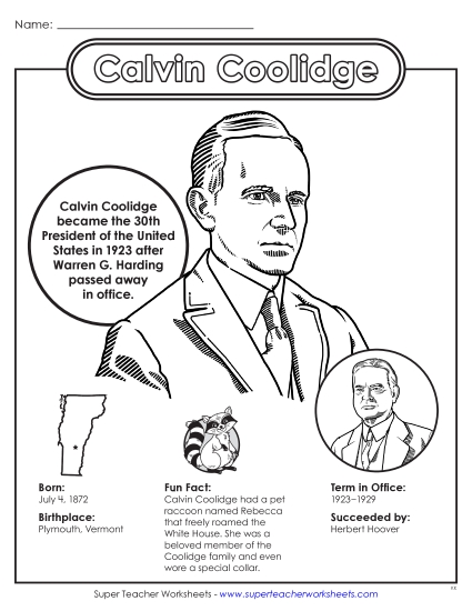 President Fact Sheets - Calvin Coolidge Fact Sheet (Printable PDF Worksheet)