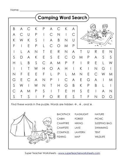 Intermediate (Grades 3-6) - Camping (Printable PDF Worksheet)