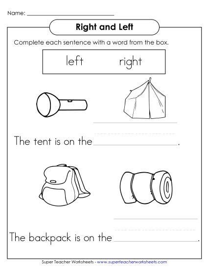 Right or Left? - Camping: Right and Left (Printable PDF Worksheet)