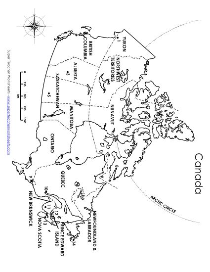 Canada Maps - Canada - Capitals Numbered Map (Printable PDF Worksheet)