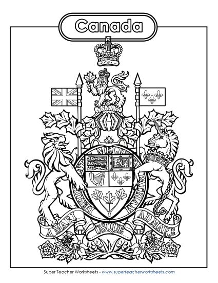 Flag and Coat of Arms - Canada Coat of Arms (Black & White) (Printable PDF Worksheet)