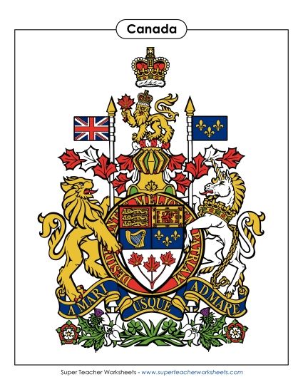Flag and Coat of Arms - Canada Coat of Arms (Full Colour) (Printable PDF Worksheet)