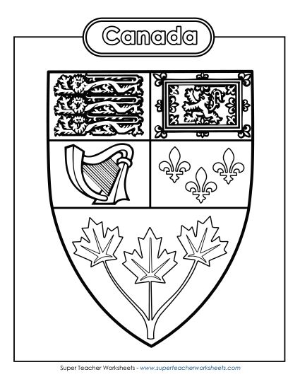 Flag and Coat of Arms - Canada Escutcheon (Black & White) (Printable PDF Worksheet)