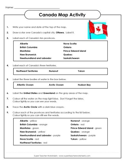 Maps of Canada - Canada - Map Activity (Printable PDF Worksheet)