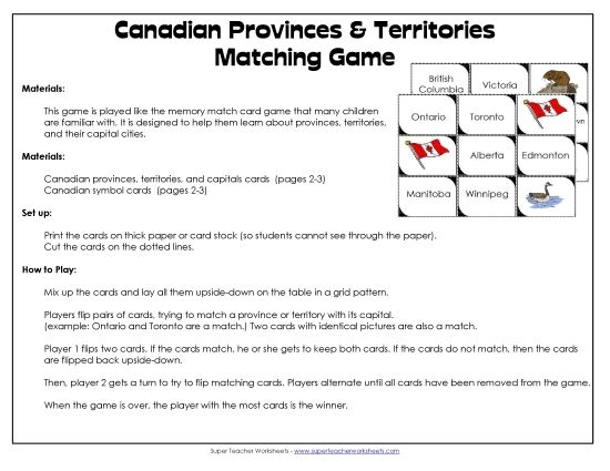 Reports, Games, & Worksheets - Canada - Memory Match (Printable PDF Worksheet)