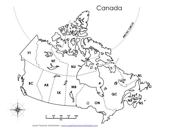 Canada Maps - Canada - Province Abbreviations (Printable PDF Worksheet)