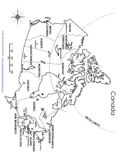 Canada Maps - Canada - Provinces & Capitals Map (Printable PDF Worksheet)