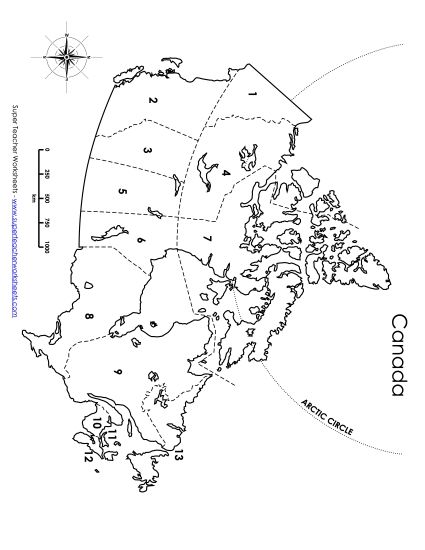 Canada Maps - Canada - Provinces Numbered Map (Printable PDF Worksheet)