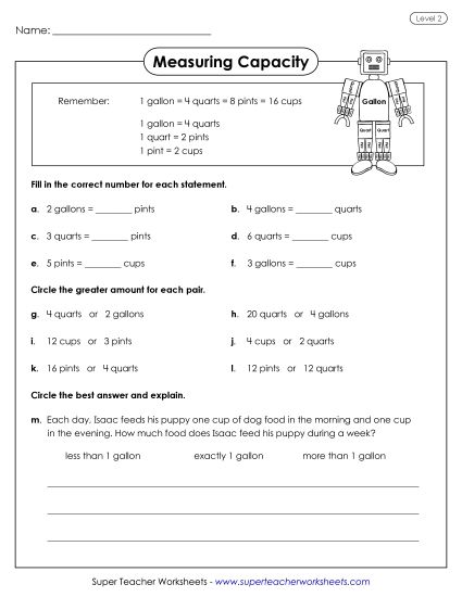 Capacity (Intermediate) (Printable PDF Worksheet)