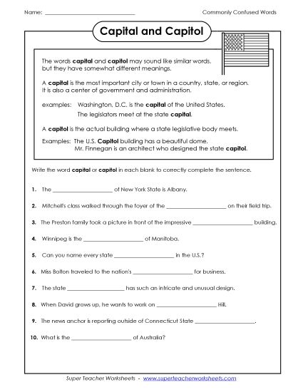 Capital and Capitol  (Printable PDF Worksheet)