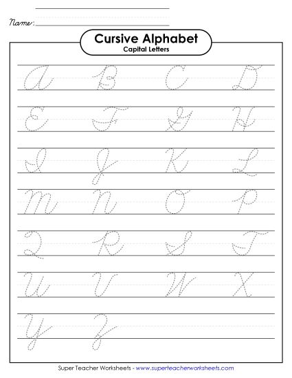 Cursive Alphabet Worksheet - Capital Cursive Alphabet (Printable PDF Worksheet)