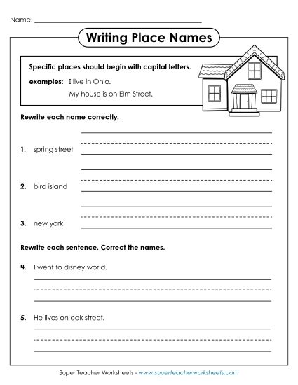 Primary Level - Capital Letters for Places (Printable PDF Worksheet)