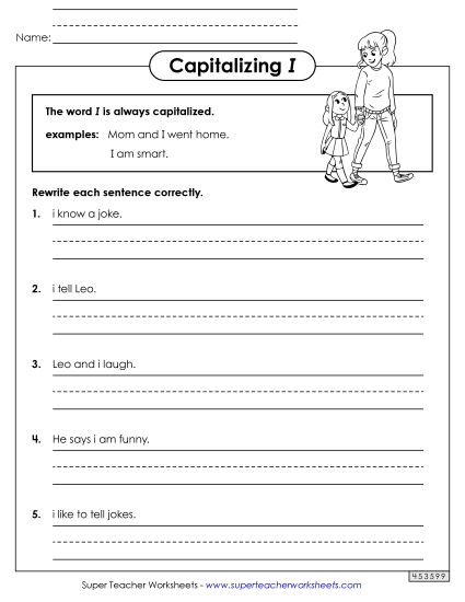 Primary Level - Capitalizing <i>I</i> (Printable PDF Worksheet)