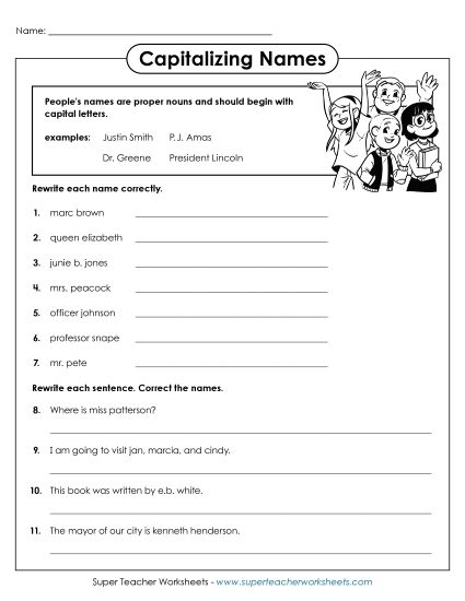 Intermediate Level - Capitalizing Names (Printable PDF Worksheet)
