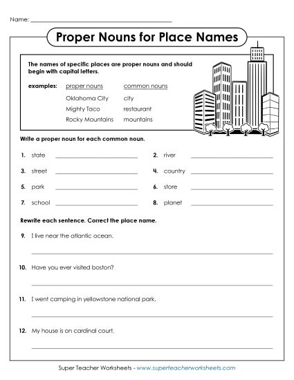 Intermediate Level - Capitalizing Places #2 (Printable PDF Worksheet)
