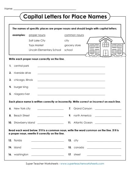 Intermediate Level - Capitalizing Places (Printable PDF Worksheet)