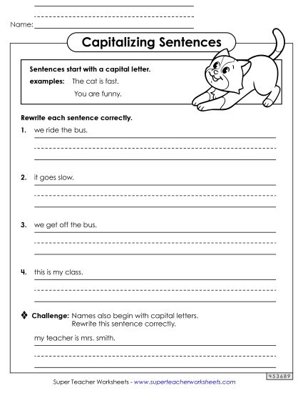 Primary Level - Capitalizing Sentences (Printable PDF Worksheet)
