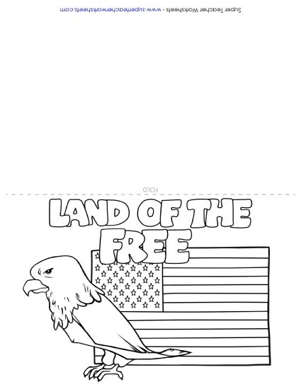Cards for Veterans and Active Soldiers - Card: Land of the Free (Printable PDF Worksheet)