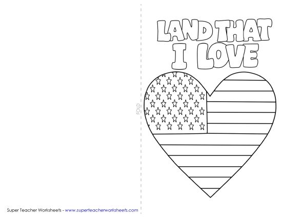 Cards for Veterans and Active Soldiers - Card: Land That I Love (Printable PDF Worksheet)