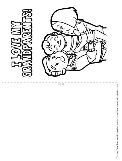 For Both Grandparents - Card: Love My Grandparents (From Boy) (Printable PDF Worksheet)