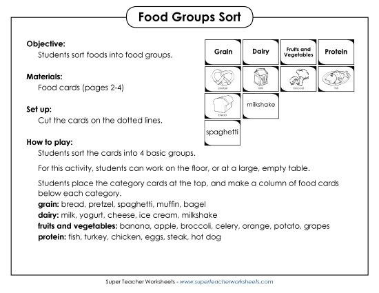 Food Groups - Card Sort: Food Groups (Printable PDF Worksheet)