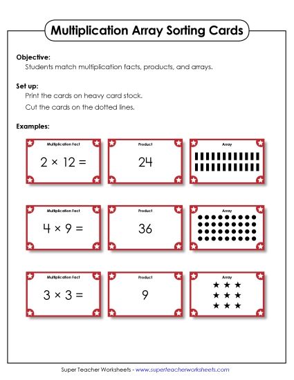 Worksheets, Games, & Task Cards - Card Sorting and Matching with Arrays (Printable PDF Worksheet)