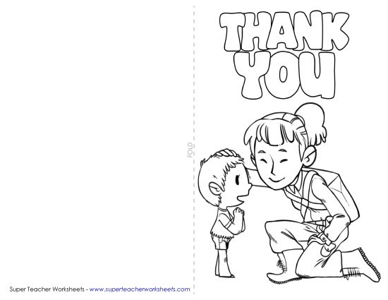 Cards for Veterans and Active Soldiers - Card: Thank You (Female Soldier) (Printable PDF Worksheet)