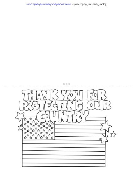 Cards for Veterans and Active Soldiers - Card: Thank You for Protecting (Printable PDF Worksheet)