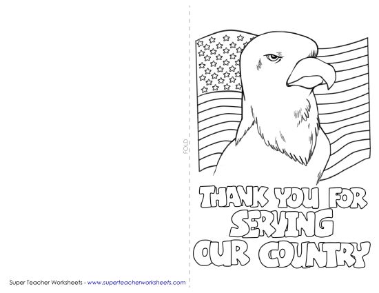 Cards for Veterans and Active Soldiers - Card: Thank You for Serving (Printable PDF Worksheet)