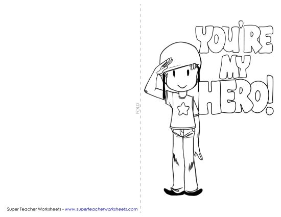 Cards for Veterans and Active Soldiers - Card: You're My Hero (Printable PDF Worksheet)
