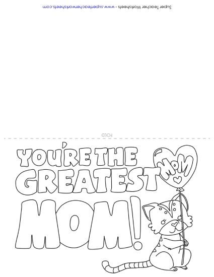 Cards for Moms - Card: You're the Greatest (Printable PDF Worksheet)