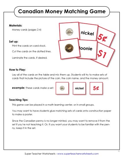 Word Walls Pocket Charts - Cards: Coins & Bills (Printable PDF Worksheet)