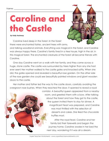 Fiction Stories - Caroline and the Castle (Fantasy) (Printable PDF Worksheet)