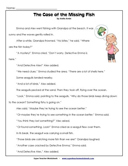 Fiction - Case of the Missing Fish (Printable PDF Worksheet)