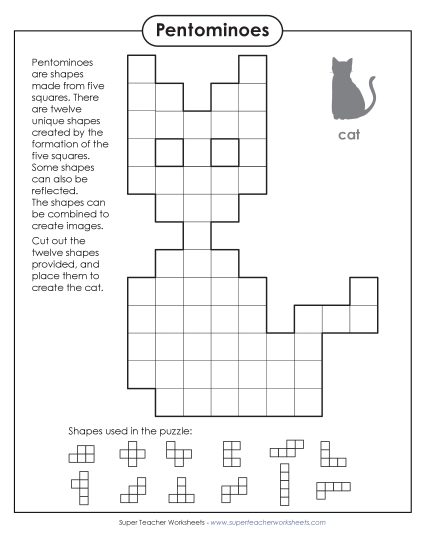 Cat Pentomino Puzzle (Printable PDF Worksheet)