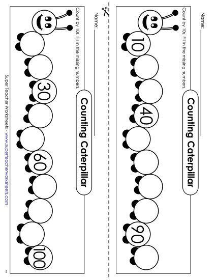 Caterpillar - Count By 10s (Printable PDF Worksheet)