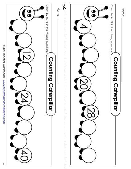 Caterpillar - Count By 4s (Printable PDF Worksheet)