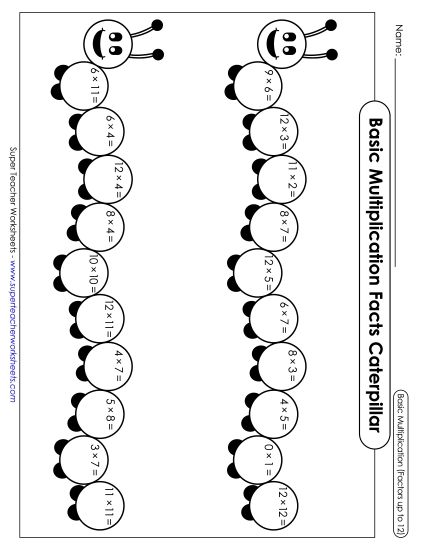 Worksheets, Games, & Task Cards - Caterpillar: Multiplication (Factors up to 12) (Printable PDF Worksheet)