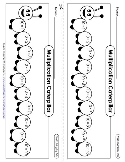 Multiply By 10s Only - Caterpillar: Multiplying by 10s (Printable PDF Worksheet)